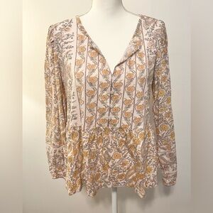NWT Lucky Brand Floral 100% Cotton Boho Relaxed Top. Size Large